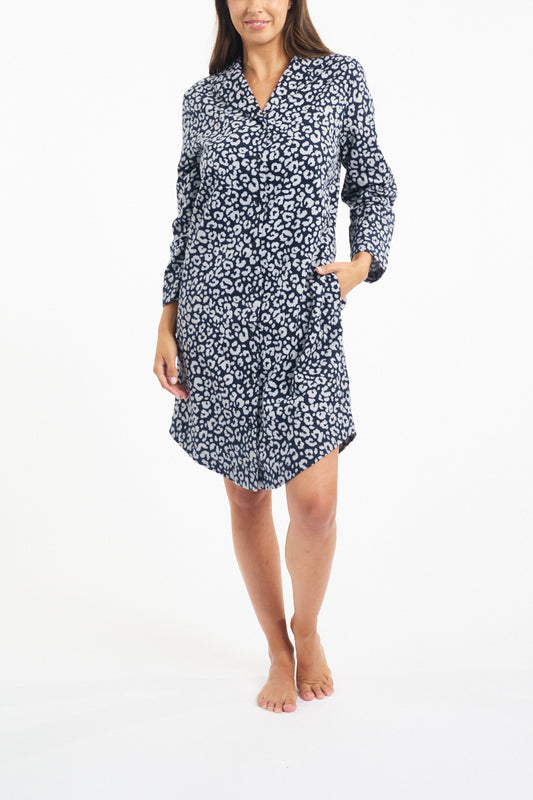 Morning Honey Brushed Nightie - Navy Animal