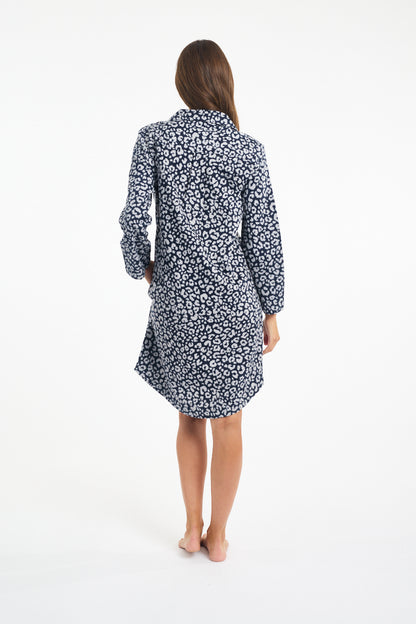 Morning Honey Brushed Nightie - Navy Animal