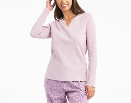 Waffle Knit Long Sleeve Top Pink