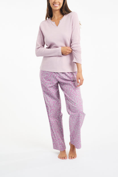 Waffle Knit Long Sleeve Top Pink