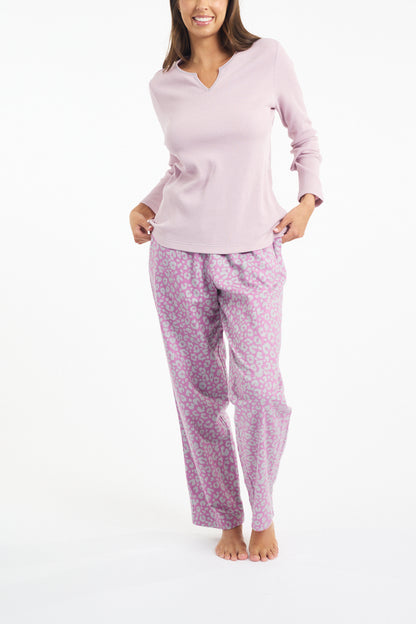Waffle Knit Long Sleeve Top Pink