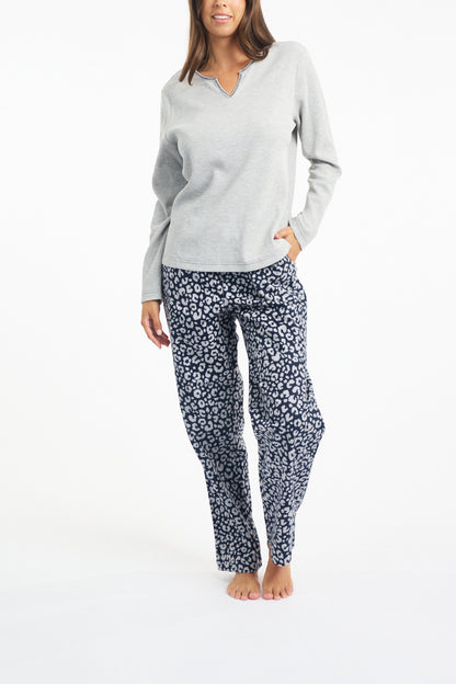 Waffle Knit Long Sleeve Top Grey Marle