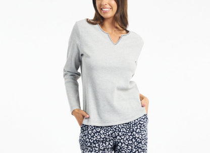 Waffle Knit Long Sleeve Top Grey Marle