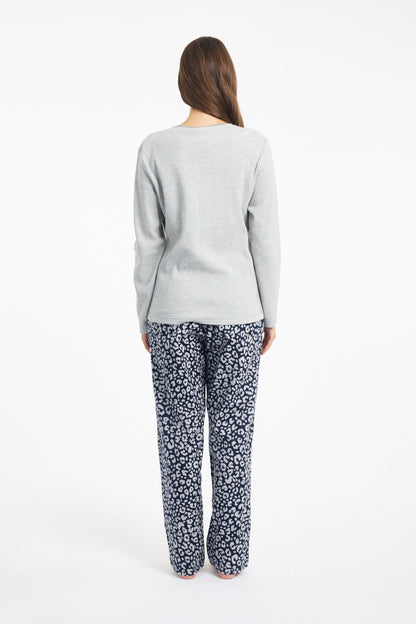 Waffle Knit Long Sleeve Top Grey Marle
