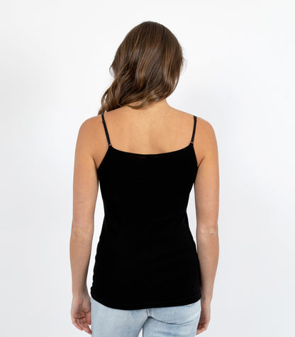 Pure Merino Wool 200gsm Cami with Motif Black