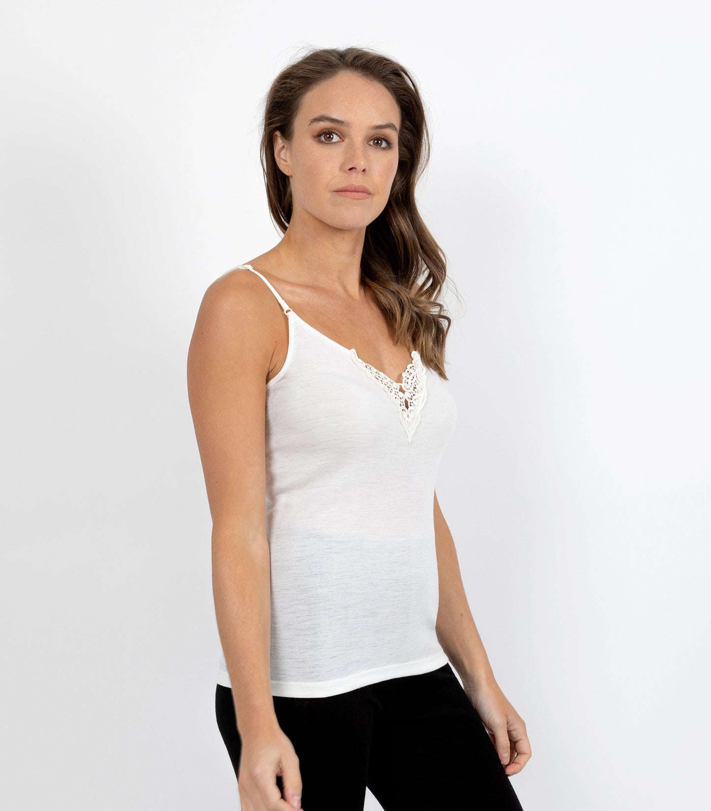 Pure Merino Wool 200 gsm Cami with Motif Ivory