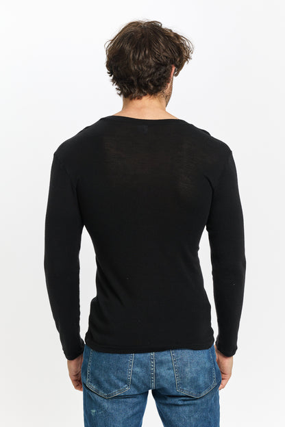 Men's Pure Merino Wool L/Slve Crew Neck - Black