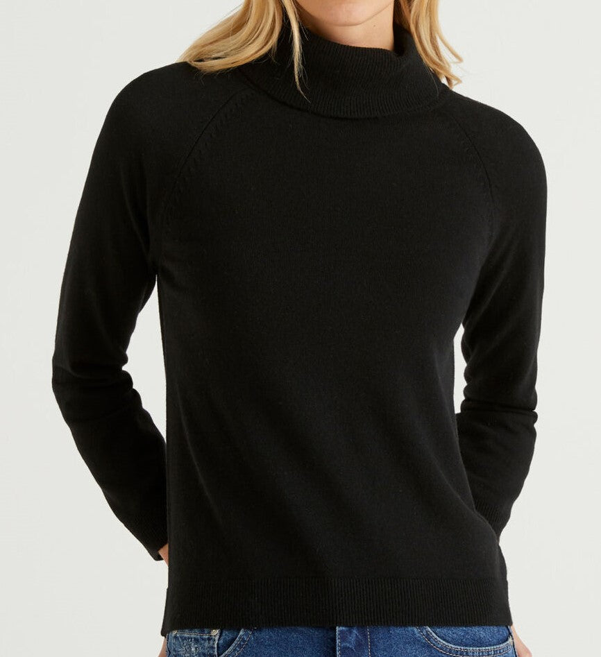 Pure Merino Wool 240gsm Roll Neck Long Sleeve Black